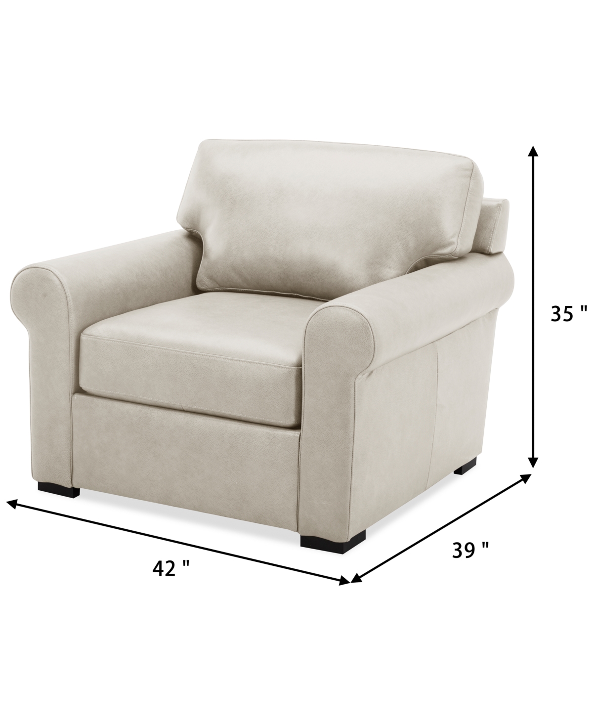 Macy's Radley 38" Leather Roll Arm Chair, Exclusively At  In Coconut Milk