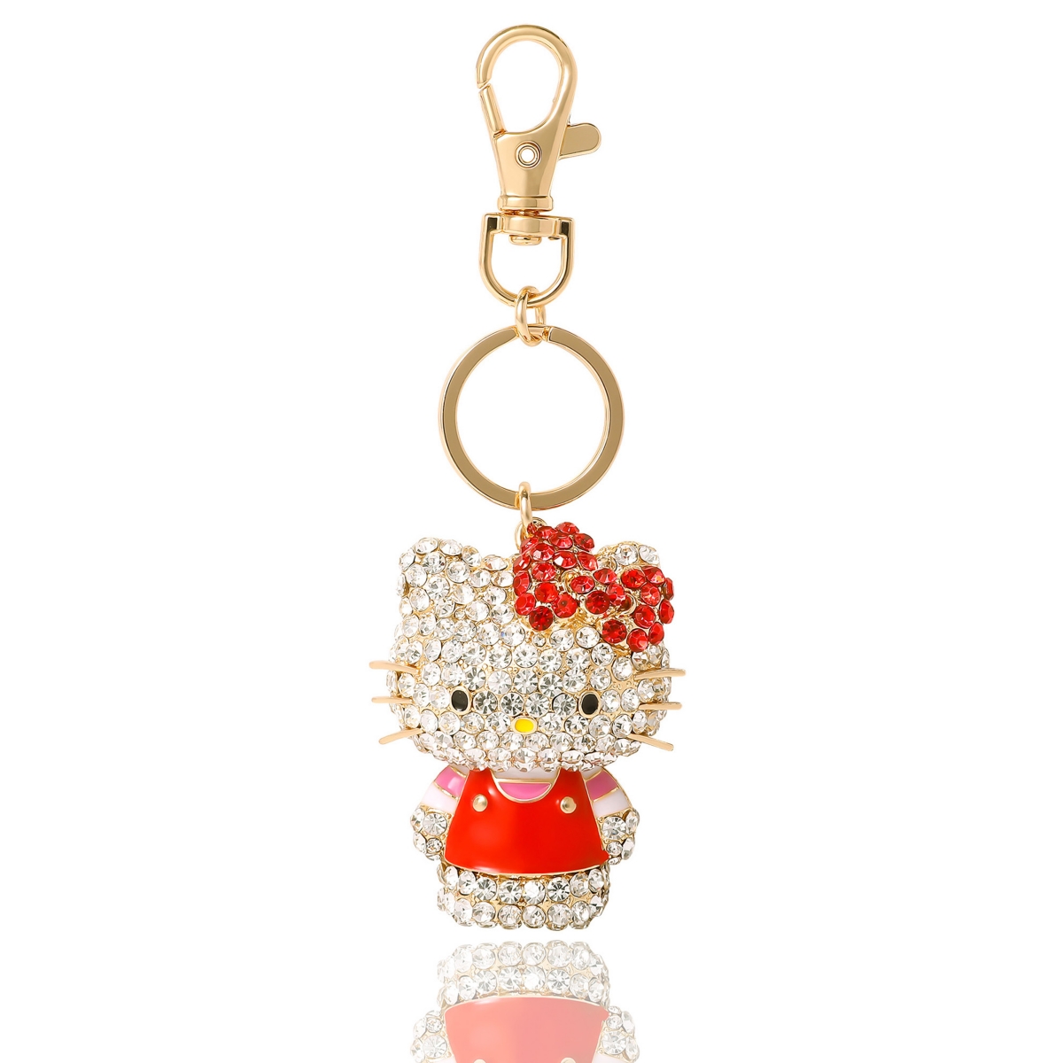 Sanrio Hello Kitty Pave 3D Bling Keychain - Bag Charm, Backpack Accessories, Travel Collectible Gift Keychains - Red