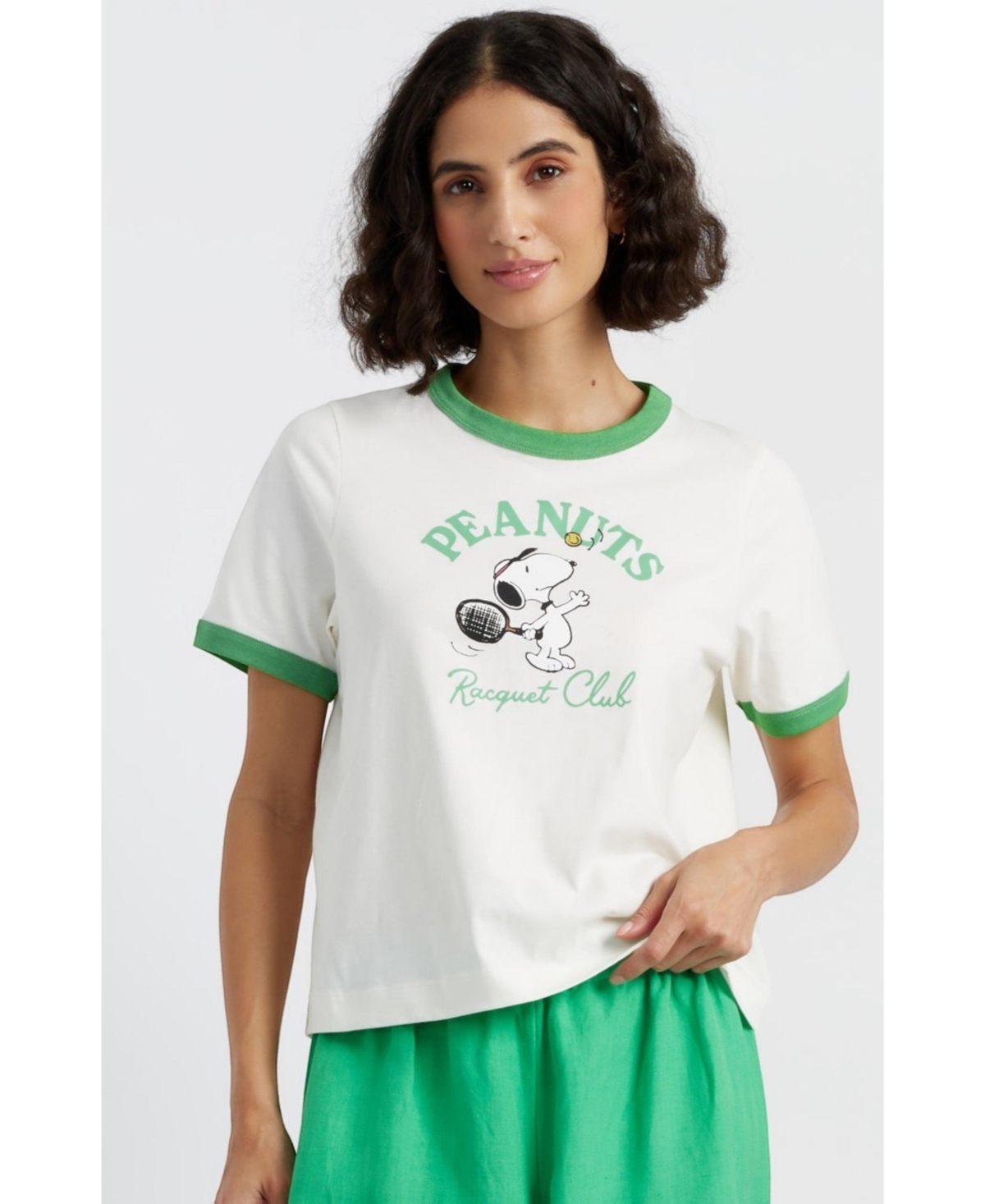 Women's Cotton Snoopy Racquet Club T-Shirt - Cream