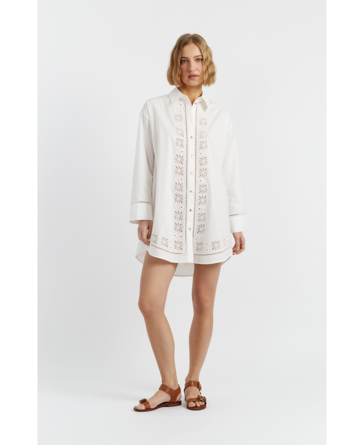 Women's Cotton Broderie Shirt Dress - Navy