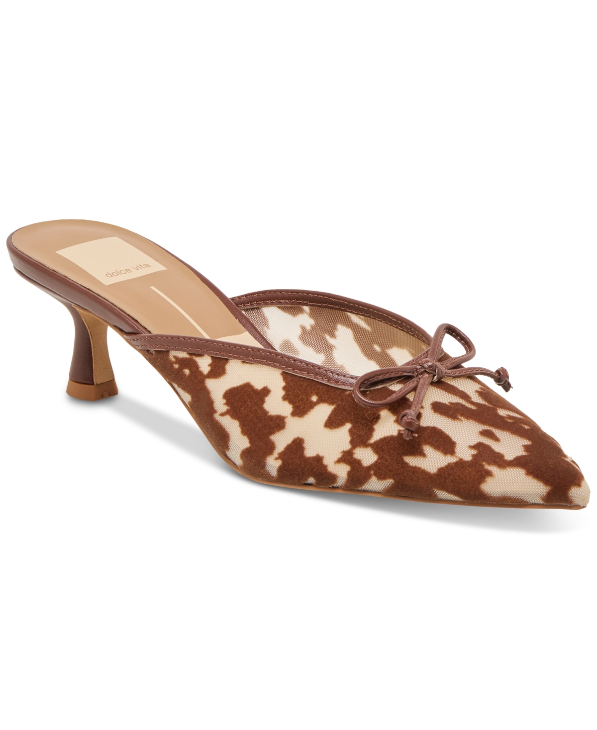 Women's Cleo Bow Slip-On Kitten-Heel Mules - Cocoa Calf Velvet Mesh/Cow Print Multi