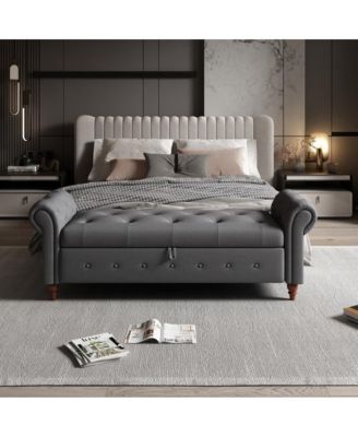 Upholstered Storage Bench with Rolled Arms