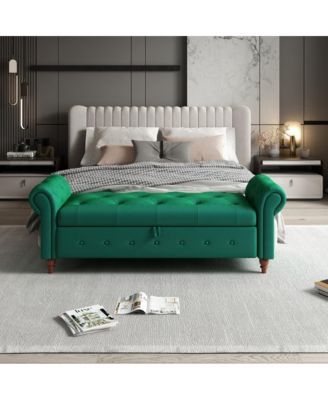 Upholstered Storage Bench with Rolled Arms