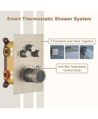 12" Rain Shower System with Body Jets, Wall-Mounted, Handheld, 3-Function Faucet Shower System