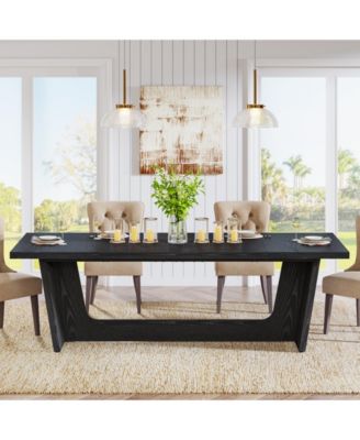 70.87-Inch Dining Room Table for 6-8 People, Rectangular Farmhouse Kitchen Table with Solid Pedestal