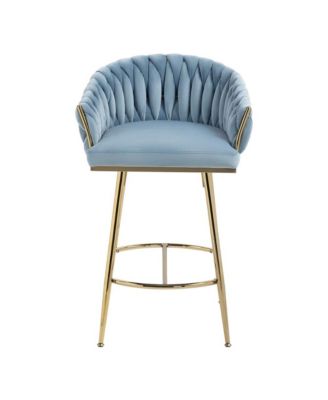 Set of 2 Counter Stools – 26" Velvet Upholstered with Hand-Wave Back, Metal Legs & Footrest