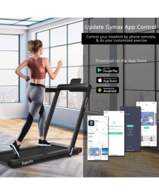 2 in 1 Folding Treadmill with Dual Display, 2.25HP Superfit Under Desk Electric Pad Treadmill, Installation-Free, Blue Tooth Speaker, APP Control, Remote Control, Walking Jogging for Home