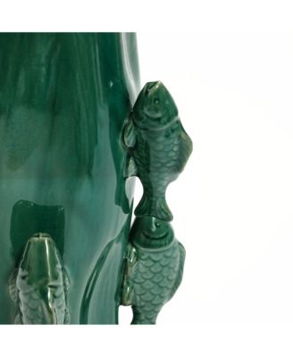 Marine Green Ceramic Fish 15.6-Inch Tall Vase