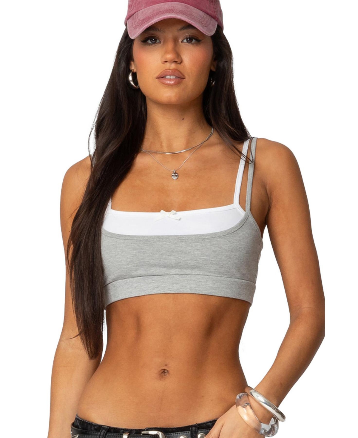 Womens Gracie Layered Bra Top - Gray-melange