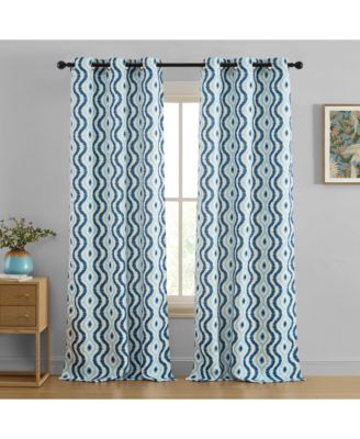 Tanner Ogee Ikatt Damask Patterned Window Grommet Curtains Bedroom - Light Blocking Darkening Window Panels, Set of 2 (Blue, 37 W x 84 L)