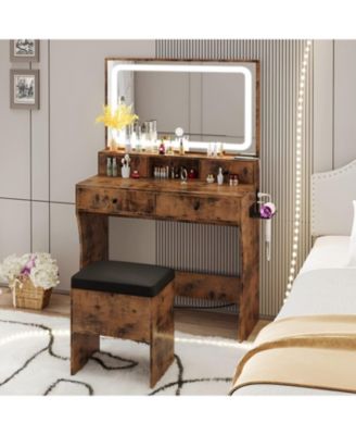 Vanity Desk, Bedroom Makeup Table with 4 Drawers,Storage Stool