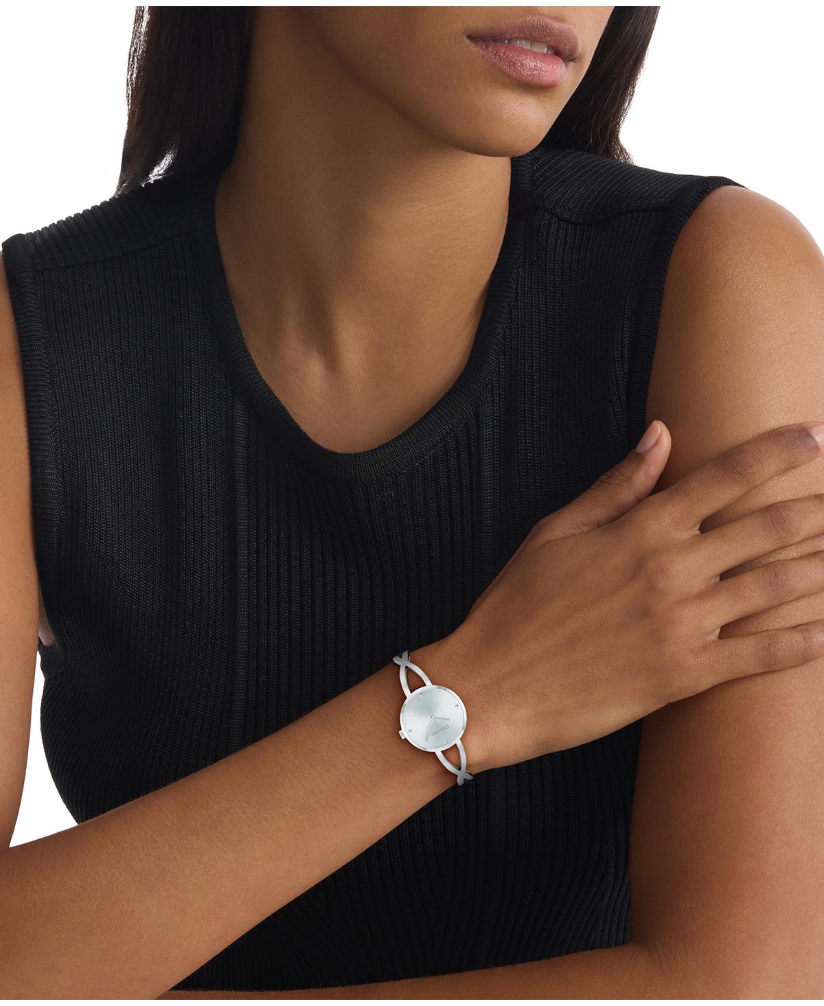 Calvin Klein Women's Sculpted Embrace Silver Tone Stainless Steel Bracelet Watch, 28mm In Silver