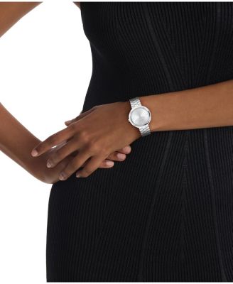 Women's Twisted Bezel Silver Tone Stainless Steel Bracelet Watch, 34mm