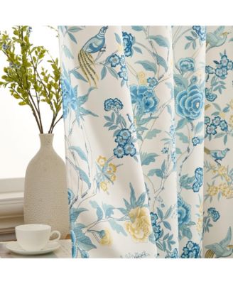 Scarlet Floral & Birds Patterned Back Tab Rod Pocket - Light Blocking Darkening Window Panels, Set of 2 (Grey, 52 W x 84 L)