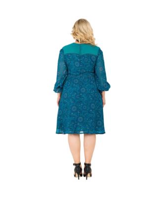 Plus Size Women's Knee-Length Puff Sleeve Chiffon Dress