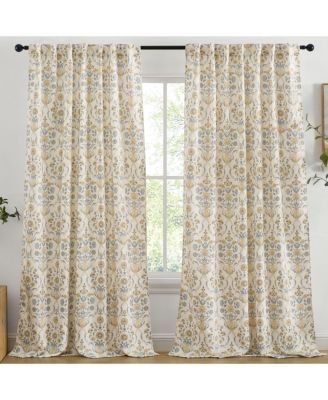 Clara Floral Damask Patterned Window Back Tab Rod Pocket Curtains Bedroom - Light Blocking Darkening Window Panels, Set of 2 (Grey, 52 W x 96 L)