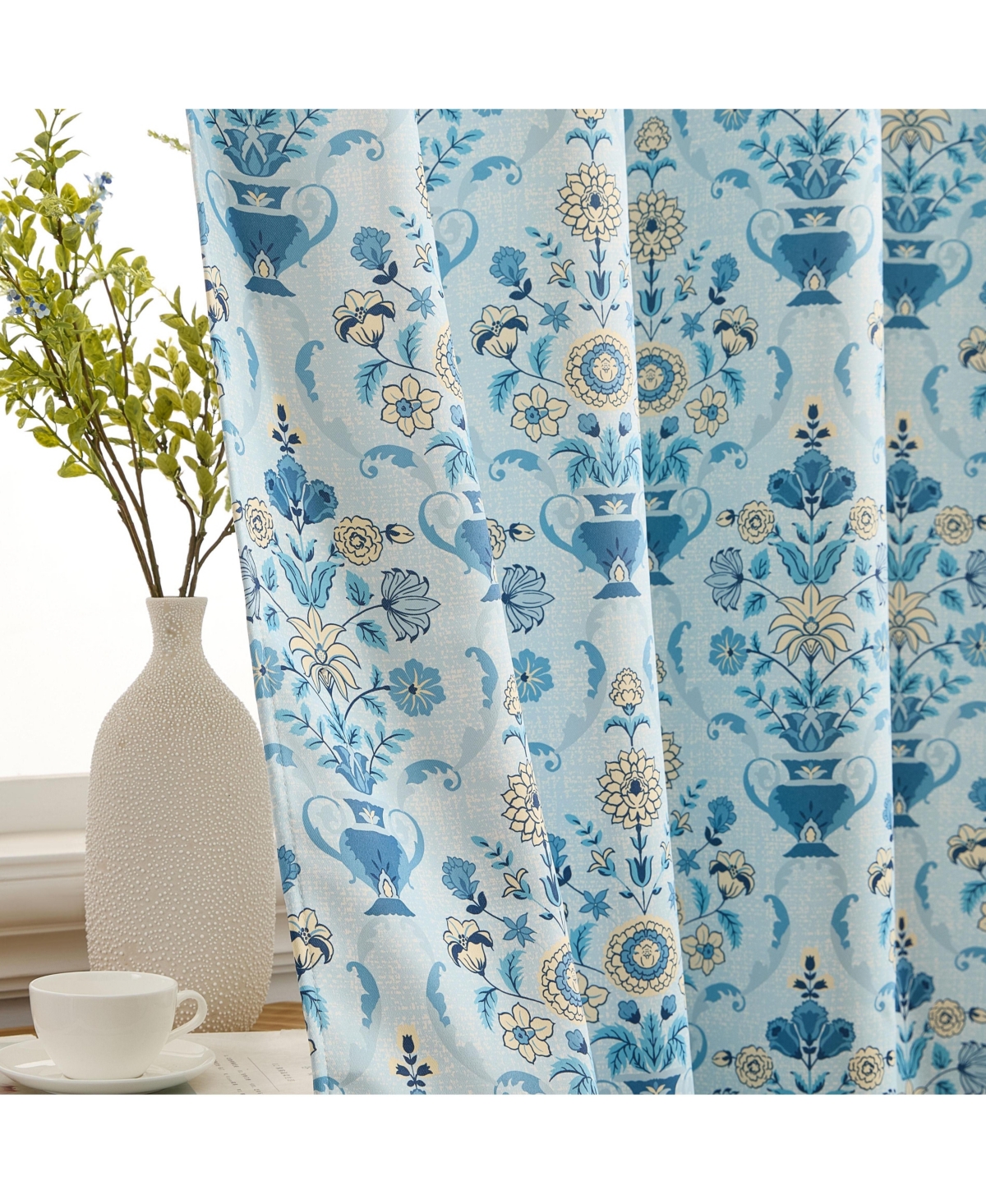 Hlc.me Clara Floral Damask Patterned Window Back Tab Rod Pocket Curtains Bedroom