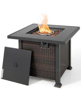 9PCS Furniture Set w/ 32'' Fire Pit Table 50,000 BTU Square Propane Fire Pit Patio