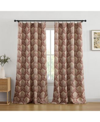 Messina Paisley Damask Patterned Back Tab Rod Pocket Curtains - Light Blocking Darkening Window Panels, Set of 2 (Spice Red, 52 W x 84 L)