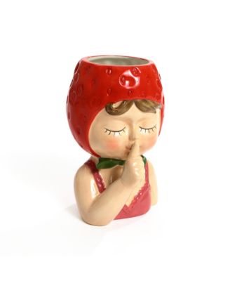Lady Strawberries Ceramic 8.7-Inch Tall Sculpture Vase