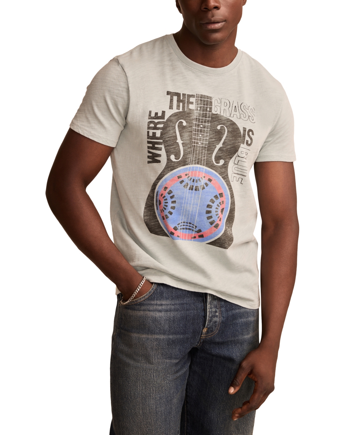 Men's Blue Grass Guitar Short Sleeve T-Shirt - Gray mist