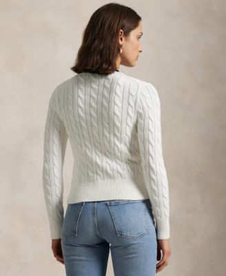 Women's Cable-Knit Cotton Crewneck Cardigan Sweater