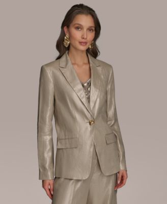 Women's Metallic Linen One-Button Blazer