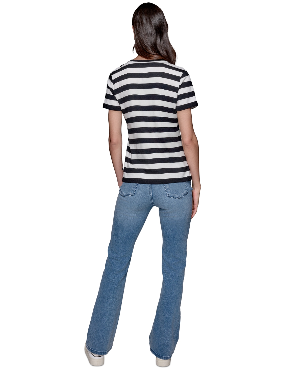 Karl Lagerfeld Petite C'est Moi Striped T-shirt In Black,soft White,apple