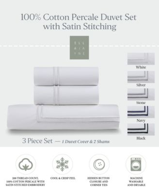 100% Cotton Percale Satin Stitched 3-Pc. Duvet Cover Set, King/California King