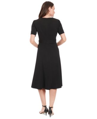 Women's Puff-Sleeve Tab-Detail Fit & Flare Dress
