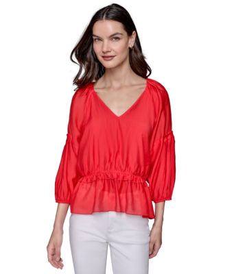 KARL LAGERFELD PARIS - Women's Tiered-Sleeve Peplum Blouse