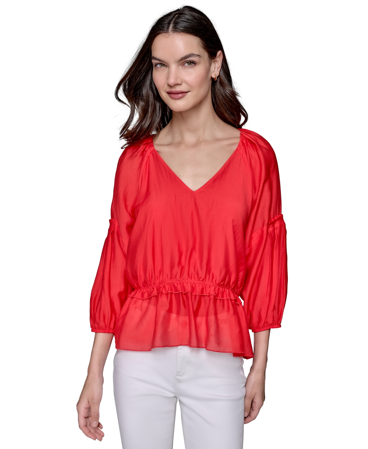 KARL LAGERFELD WOMEN'S TIERED-SLEEVE PEPLUM TOP 