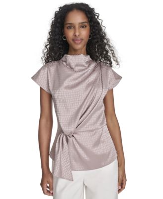 Calvin Klein - Women's Jacquard Mock Neck Short-Sleeve Top