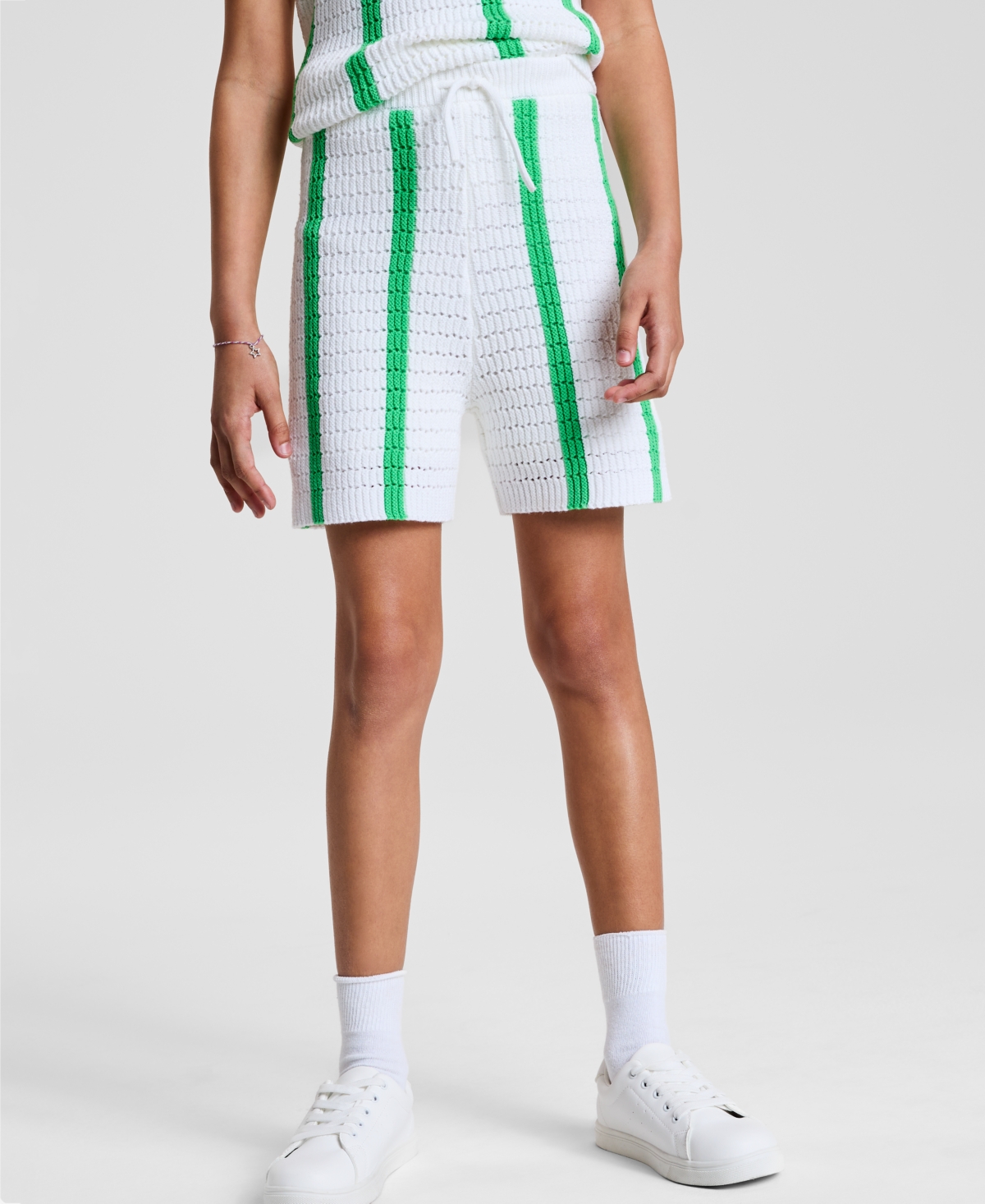 Epic Threads Big Girls Striped Crochet Knit Shorts, Exclusively At Macy's In Bright White
