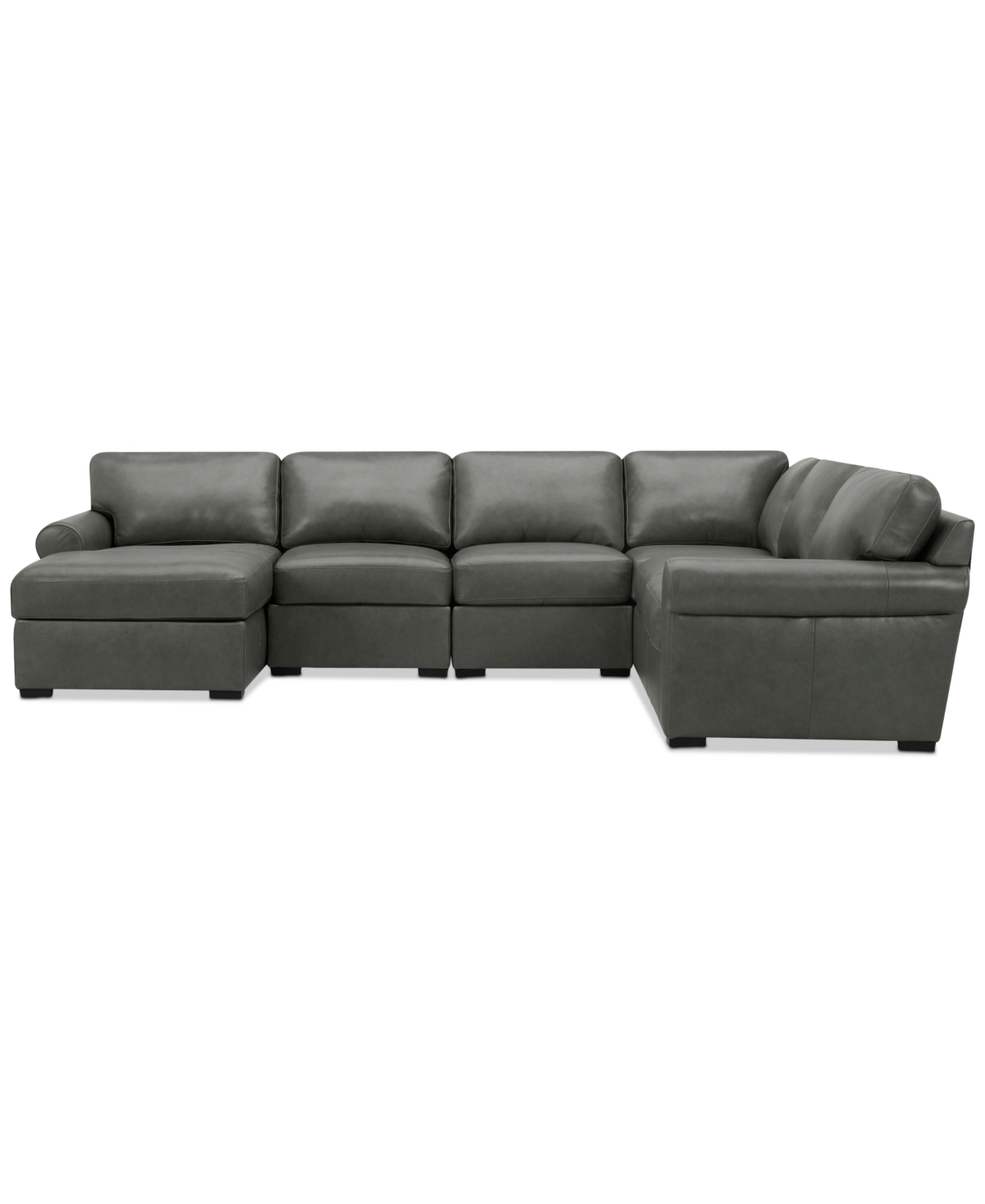 Macy's Radley Roll Arm 132" 6-pc. Leather Square Corner Chaise Sectional, Exclusively At
