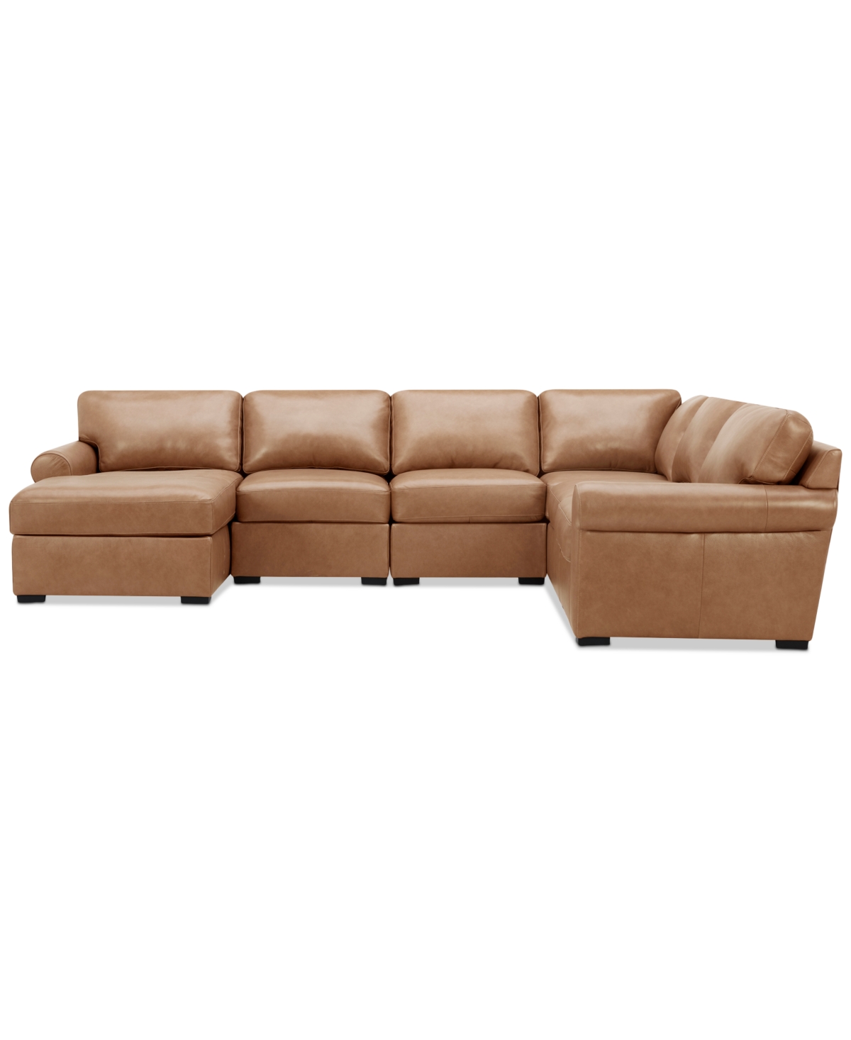 Macy's Radley Roll Arm 132" 6-pc. Leather Square Corner Chaise Sectional, Exclusively At