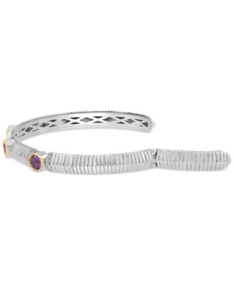 EFFY&reg; Amethyst (3/4 ct. t.w.) & White Sapphire (5/8 ct. t.w.) Cuff Bangle Bracelet in Sterling Silver & 18k Gold