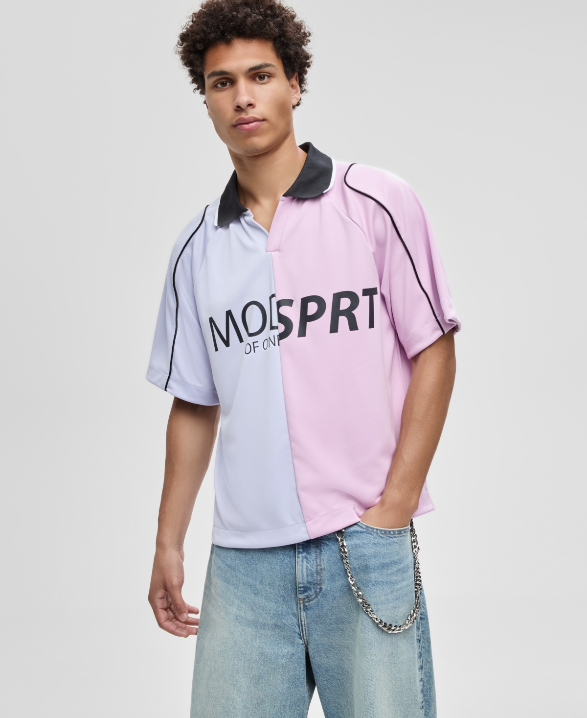 Men's Mode Relaxed-Fit Pieced Colorblocked Polo Shirt, Macy's Exclusive - Lilac Whisper