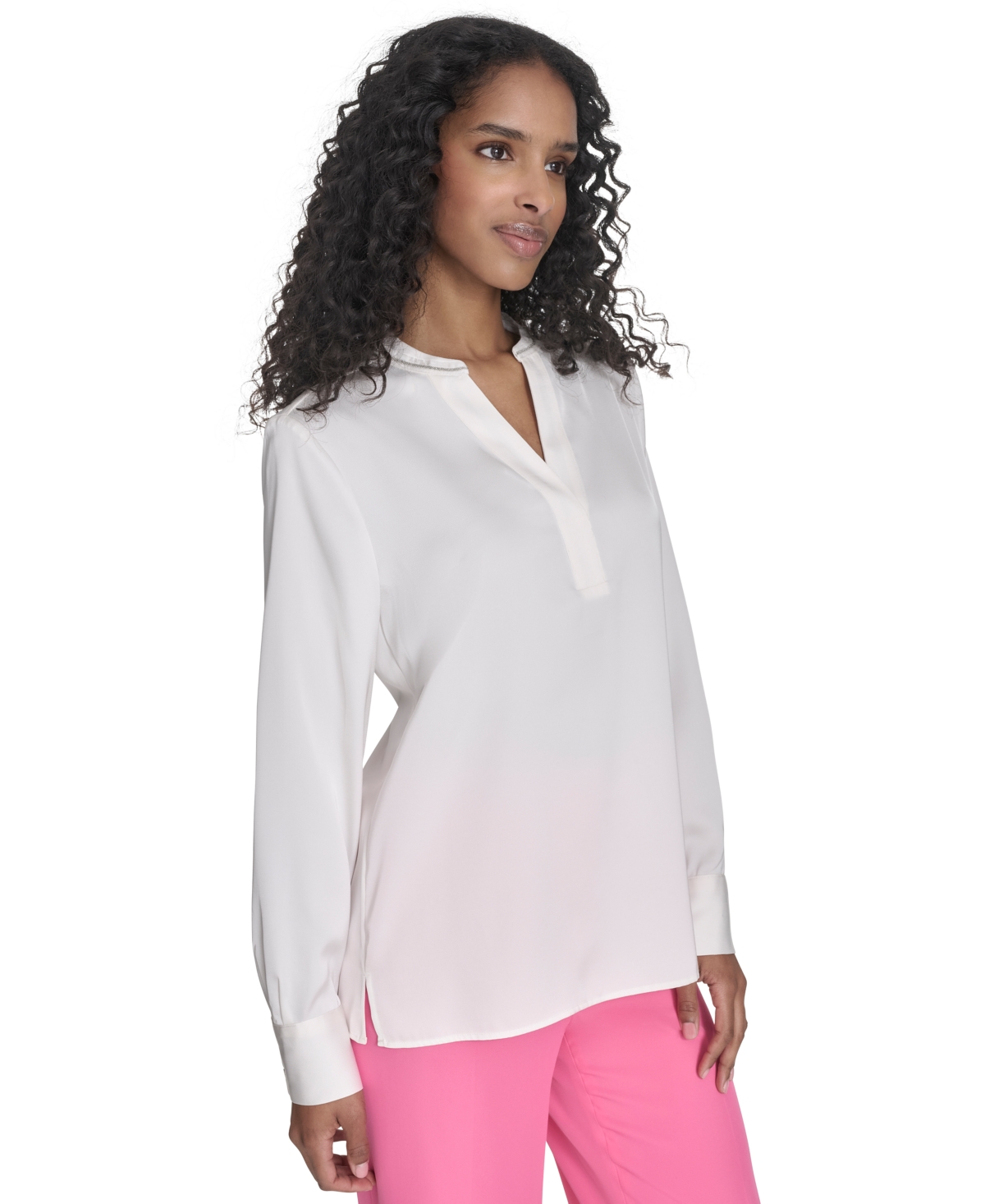CALVIN KLEIN WOMEN'S SPLIT-NECK LONG-SLEEVE SHIRT 