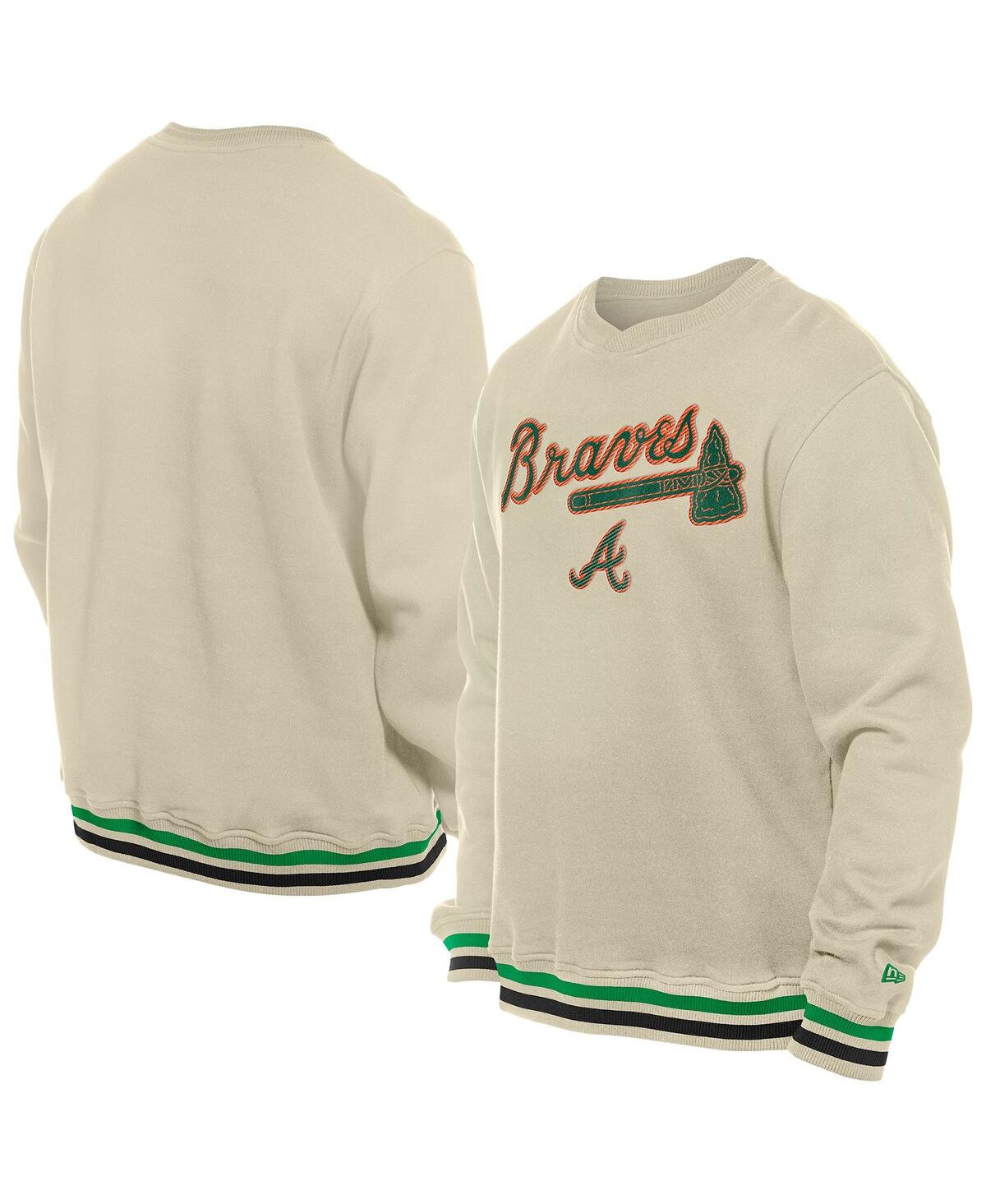 NEW ERA MEN'S CREAM ATLANTA BRAVES ST. PATRICK'S DAY TWILL PULLOVER SWEATSHIRT 