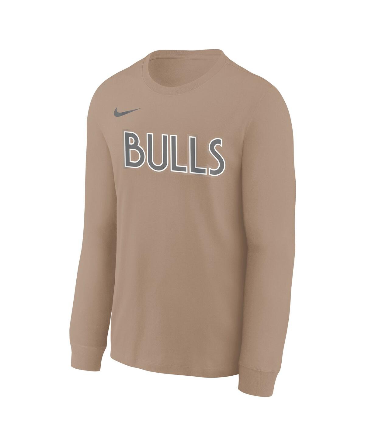 Nike Big Boys And Girls Tan Chicago Bulls 2024/25 City Edition Wordmark Performance Long Sleeve T-shirt In Tan