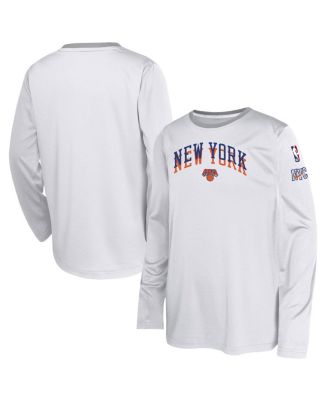 Nike - Big Boys and Girls White New York Knicks 2024/25 City Edition Pregame Performance Long Sleeve Shooting T-Shirt