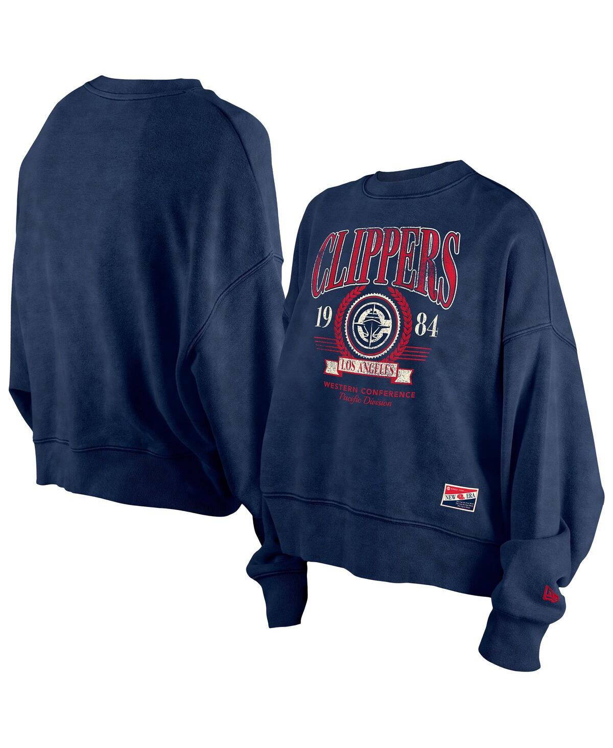 Shop New Era Women's Navy La Clippers Hardwood Classics Enzyme Wash Oversized Boxy Pullover Sweatshirt