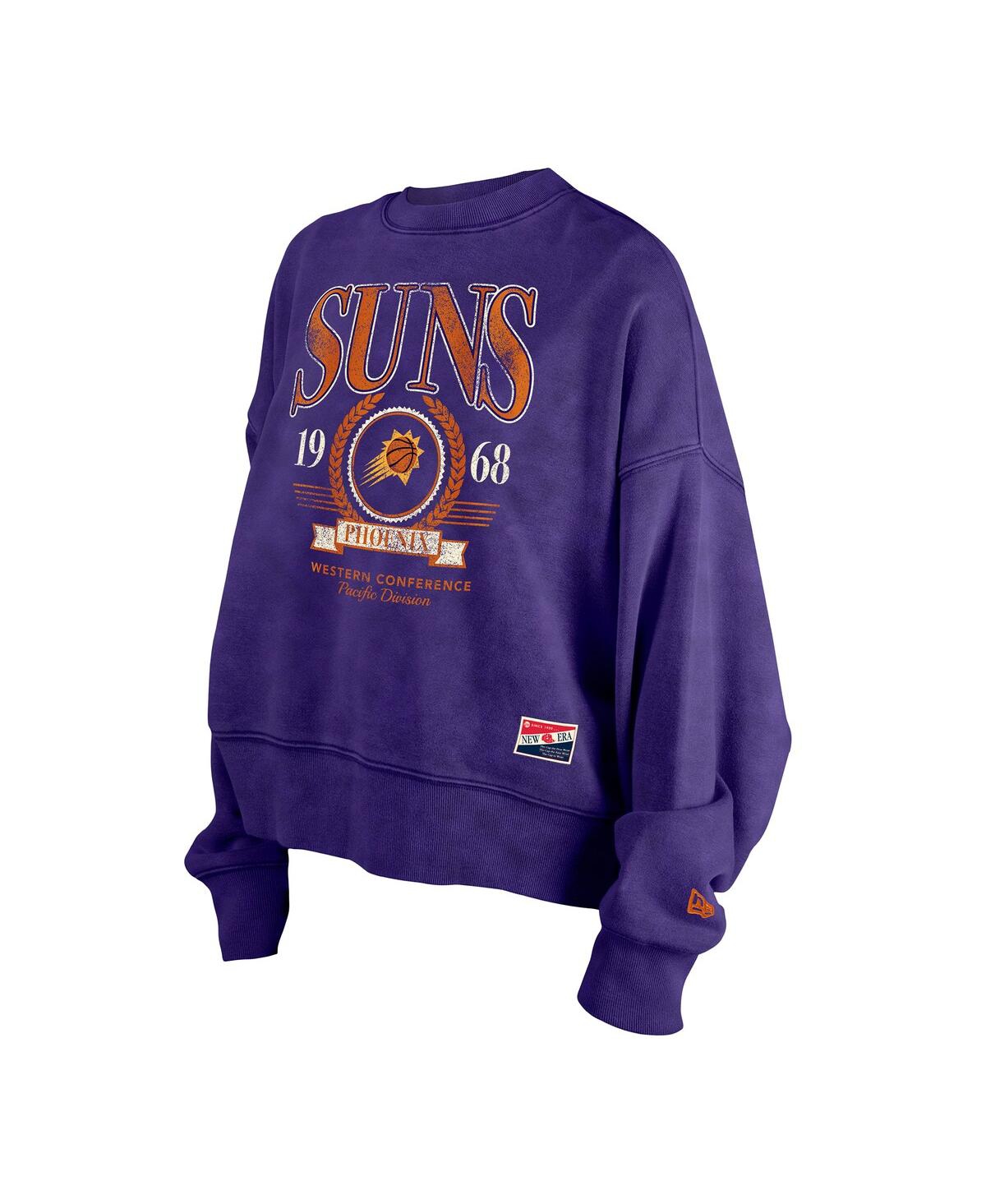 New Era Women's Purple Phoenix Suns Hardwood Classics Enzyme Wash Oversized Boxy Pullover Sweatshirt In Purple
