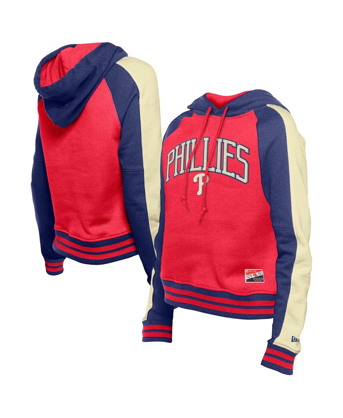 NEW ERA WOMEN'S RED PHILADELPHIA PHILLIES THROWBACK CROPPED RAGLAN PULLOVER HOODIE 