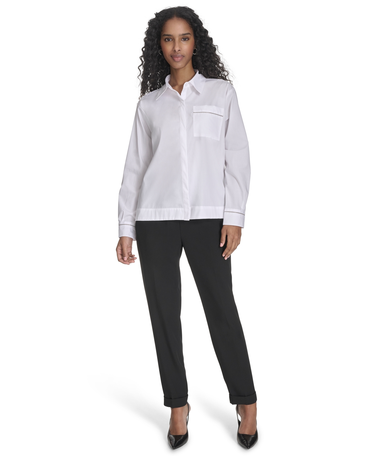 Calvin Klein Women's Collared Button-front Cotton Shirt In White