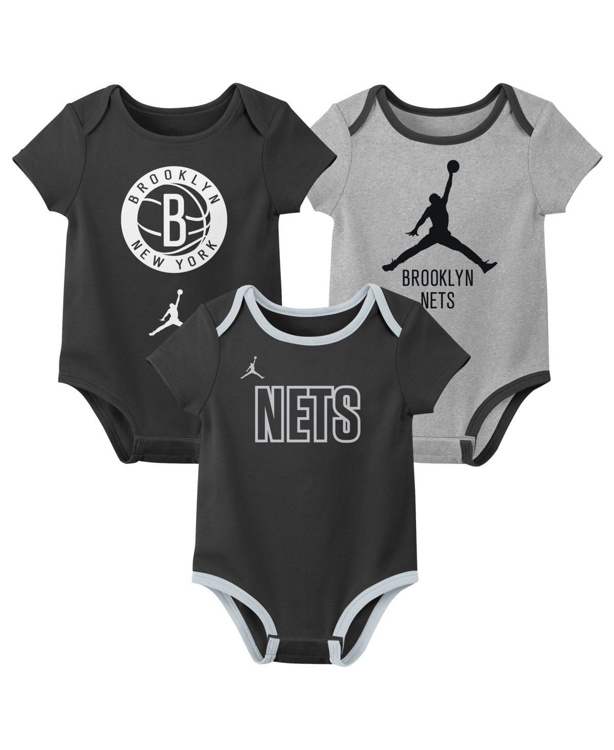 Jordan Baby Boys And Girls 3-piece Brooklyn Nets Statement Edition Bodysuit Set In Black
