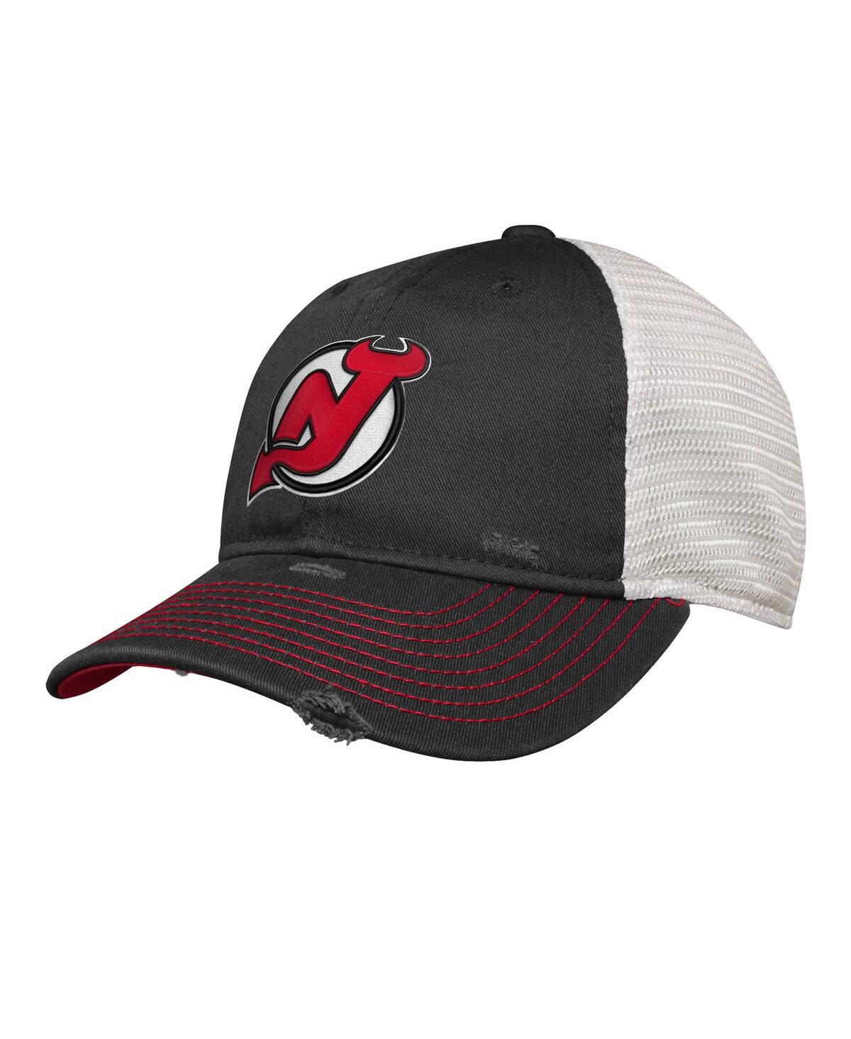 Outerstuff Big Boys And Girls Black New Jersey Devils Slouch Trucker Adjustable Hat In Black