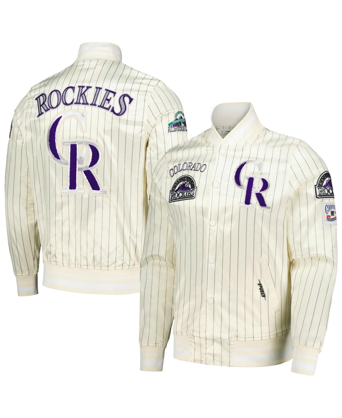 Men's Cream Colorado Rockies Cooperstown Collection Pinstripe Retro Classic Satin Full-Snap Jacket - Cream