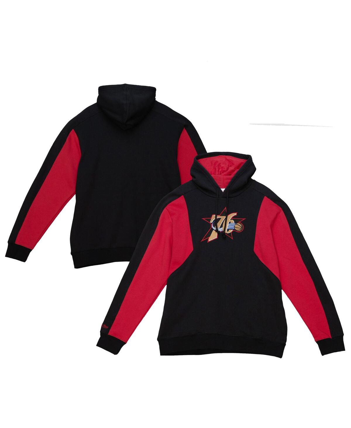 Mitchell & Ness Men's Black Philadelphia 76ers Color Block 2.0 Fleece Pullover Hoodie In Black